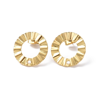 Ion Plating(IP) 304 Stainless Steel Stud Earring Finding, Ring, Real 18K Gold Plated, 18mm, Hole: 1.6mm, Pin: 0.8mm