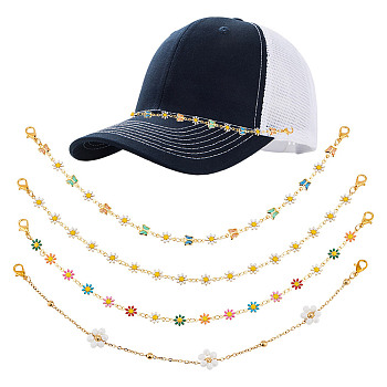 Brass Enamel Link Baseball Cap Chain, with Alloy Lobster Claw Clasps, Mixed Color, 25~26cm, 4pcs/set