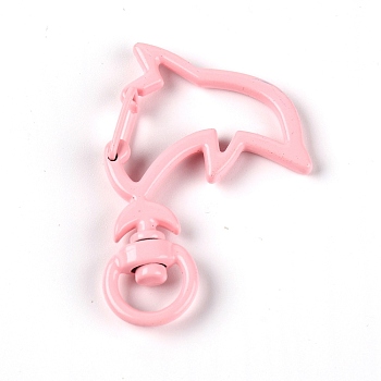 Zinc Alloy Baking Paint Swivel Clasps, Dolphin, Pink, 43x30mm, Hole: 5x8mm