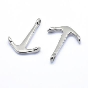 304 Stainless Steel Pendants, Anchor, Stainless Steel Color, 28.5x21.5x4mm, Hole: 4x3mm