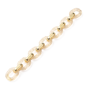 Handmade Transparent Acrylic & CCB Plastic Cable Chains, Quick Link Connectors, with Glitter Powder, Golden, Link: 19x12x5mm, Link: 24x18x5mm, 39-3/8 inch(100cm)/strand