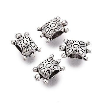 Tibetan Style Alloy Beads, Large Hole Beads, Tortoise, Antique Silver, 7.5x12x6.5mm, Hole: 5x4mm