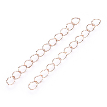 Iron Chain Extender, Curb Chains, Nickel Free, Rose Gold, 70mm, Link: 5~5.5x3.5~4x0.5mm