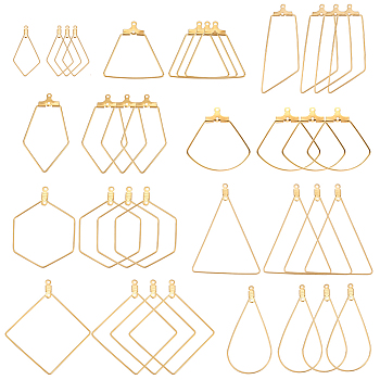 36Pcs Kite & Geometric 304 Stainless Steel Wire Pendants, Hoop Earring Findings, Golden, 40x20x0.6mm, Hole: 1.4mm, 4pcs/style