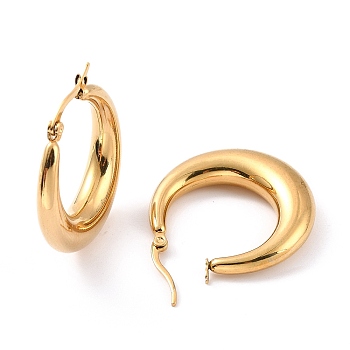 Vacuum Plating 304 Stainless Steel Chunky Hoop Earrings for Women, Golden, 31.5x30x6.5mm, Pin: 0.6mm