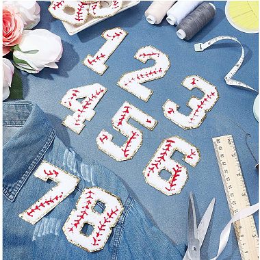 11Pcs Number 0~9 & Flat Tennis Shaped Towel Embroidery Style Cotton Iron on/Sew on Patches(DIY-NB0007-60)-2