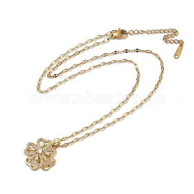 Brass Micro Pave Clear Cubic Zirconia Rotatable Clover Pendant Necklaces(NJEW-K280-01G)-2