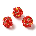 Handmade Lampwork Beads, Flower, Red, 11~13mm, Hole: 1.2mm(LAMP-B025-03A-09)