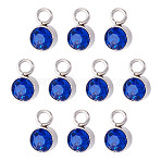 10Pcs Glass Rhinestone Charms, September Birthstone Charms, with Stainless Steel Color Tone 201 Stainless Steel Findings, Flat Round, Sapphire, 10x6x5mm, Hole: 2mm(STAS-TA0003-26G)