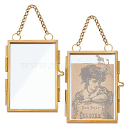 Rectangle Mini Brass Wall Hanging Photo Frame for Pressed Flower with Chain, Double Glass Metal Picture Artwork Display Frame, Gallery Wall Decor, Antique Golden, 12.5cm, Frame: 92x61x7mm, Inner Diameter: 77x52mm(ODIS-WH0061-05AG)