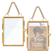 Rectangle Mini Brass Wall Hanging Photo Frame for Pressed Flower with Chain, Double Glass Metal Picture Artwork Display Frame, Gallery Wall Decor, Antique Golden, 12.5cm, frame: 57x82x7mm, Inner Diameter: 77x52mm(ODIS-WH0061-05AG)