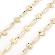 Brass Curved Rectangle & Flat Round Link Chains, Unwelded, with Spool, Real 18K Gold Plated, 6x0.5mm, 11.5x2x0.5mm(CHC-M025-41G)