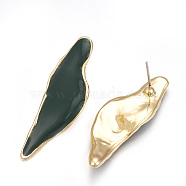 Alloy Enamel Stud Earrings, Light Gold, Dark Slate Gray, 39x14mm, Pin: 0.7mm(X-PALLOY-T056-22A)