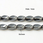 Non-magnetic Synthetic Hematite Beads Strands, Twist Oval, 8x5mm, Hole: 1mm, about 51pcs/strand, 15.7 inch(X-G-E001-4-8x5mm)