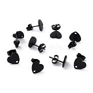 304 Stainless Steel Stud Earring Findings, with Ear Nuts, Textured Heart, Electrophoresis Black, 12x9mm, Hole: 1.4mm, Pin: 0.7mm(STAS-I183-08A-EB)