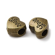 Alloy European Beads, Large Hole Beads, Heart with Word Love, Antique Bronze, 11x11.8x7.6mm, Hole: 4.2mm(PALLOY-I220-01AB)