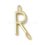 Rack Plating Brass Connector Charms, Cadmium Free & Lead Free, Long-Lasting Plated, Real 18K Gold Plated, Letter R, 22x10x1.5mm, Hole: 3x0.8mm(KK-P245-07G-R)