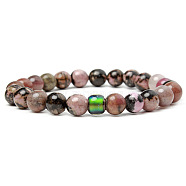 Natural Rhodonite Round Beaded Stretch Bracelets, with Changing Color Mood Beads for Women Men(ZO4749-6)