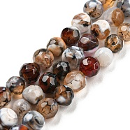 Dyed Natural Fire Crackle Agate Beads Strands, Faceted Round, Sandy Brown, 4mm, Hole: 0.8mm, about 94~95pcs/strand, 14.37~14.57 inch(36.5~37cm)(G-G007-01G)