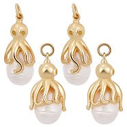 4Pcs Shell Pearl Pendants, with Brass Pave Clear Cubic Zirconia Findings, Cadmium Free & Lead Free, Long-Lasting Plated, Oval with Octopus Charm, Real 18K Gold Plated, 25x11x13mm, Hole: 3mm(KK-BBC0004-77)
