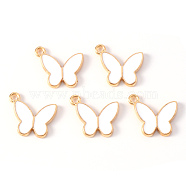 Alloy Enamel Pendants, Light Gold, Cadmium Free & Lead Free, Butterfly, Creamy White, 14x16x2mm, Hole: 1.6mm(ENAM-N054-45A-RS)