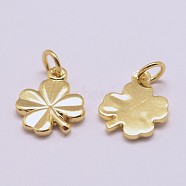 Brass Charms, Cadmium Free & Nickel Free & Lead Free, Clover, Real 18K Gold Plated, 11x8x1mm, Hole: 2.5mm(KK-E711-041G-NR)