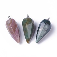 Natural Indian Agate Pointed Pendants, with Stainless Steel Findings, Cone, Stainless Steel Color, 50~53x19~21mm, Hole: 2mm(G-E541-10E)