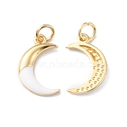 Rack Plating Brass Pendants, with Enamel, Long-Lasting Plated, Real 18K Gold, Cadmium Free & Lead Free, Moon, White, 16x10x2mm, Hole: 3mm(KK-F852-19G)
