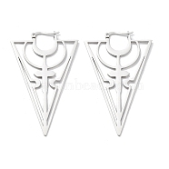 304 Stainless Steel Hollow Triangle with Cross Hoop Earrings for Women, Stainless Steel Color, 66x38x1~2mm(EJEW-R156-09P)