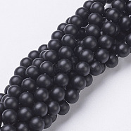 Natural Black Agate Beads Strands, Grade A, Frosted, Round, Dyed & Heated, 6mm, Hole: 1mm, about 63pcs/strand, 15.5 inch(X-G-D543-6mm)