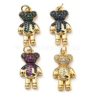 Brass with Cubic Zirconia Pendants, Long-Lasting Plated, Lead Free & Cadmium Free, Real 18K Gold Plated, Bear, Mixed Color, 22.5x12.5x4.5mm, Hole: 3mm(KK-K341-30G)