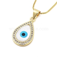 Brass Micro Pave Clear Cubic Zirconia Evil Eye Pendant Necklaces for Women, Real 18K Gold Plated, Teardrop, 17.72 inch(45cm), pendant: 20.5x12mm(NJEW-M009-04G-B)