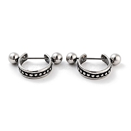 Textured 316 Surgical Stainless Steel Shield Barbell Hoop Earrings, Cartilage Earrings for Women, Antique Silver, 14x4mm(EJEW-Z050-51AS)