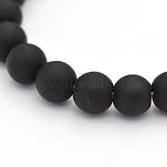 Dyed Natural Black Agate Beads Strands, Frosted, Round , 6mm, Hole: 1mm, about 31pcs/strand, 7.4 inch(X-G-P088-14-6mm)