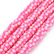 Handmade Polymer Clay Beads Strands, for DIY Jewelry Crafts Supplies, Flat Round, Pearl Pink, 6.8~8x3mm, Hole: 1.4mm, about 110~116pcs/strand, 15.75 inch(40cm)(CLAY-N008-042C)