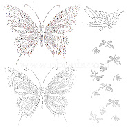 4Pcs 4 Styles Butterfly Glass Hotfix Rhinestone, Iron on Appliques, Costume Accessories, for Clothes, Bags, Pants, Colorful, 155~395x108~340x1mm, 1pc/style(DIY-DR0001-48)