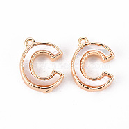 Brass Charms, with Shell, Real 18K Gold Plated, Nickel Free, Letter.C, 11x8.5x2mm, Hole: 0.9mm(KK-Q766-001C-NF)