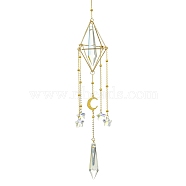 Brass Pouch Cone Hanging Ornaments, Star & Cone Glass Tassel Suncatchers for Home Outdoor Decoration, Golden, 295mm(HJEW-JM01734)