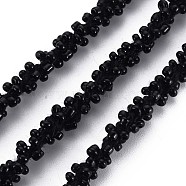 Polyester Cord, with Glass Seed Beads, Black, 1/4 inch(5~6mm)(NWIR-N015-001E)