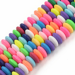 Handmade Polymer Clay Beads Strands, Flat Round, Colorful, 8.5~9x3.5mm, Hole: 1.6mm, about 112pcs/strand, 15.75 inch~16.14 inch(40~41cm)(X-CLAY-N008-064-A02)