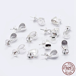 925 Sterling Silver Cup Pearl Bail Pin Pendants, For Half Drilled Beads, with 925 Stamp, Silver, 6x3mm, Hole: 3x4mm, Pin: 0.7mm(STER-F036-07S-3mm)