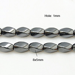Non-magnetic Synthetic Hematite Beads Strands, Twist Oval, 8x5mm, Hole: 1mm, about 51pcs/strand, 15.7 inch(X-G-E001-4-8x5mm)