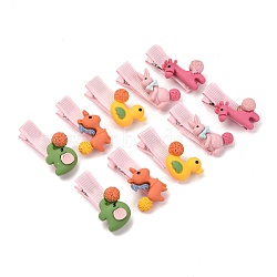 Iron Alligator Hair Clips Sets, with Cloth & Acrylic Cabochons, Mixed Shapes, Mixed Color, 38~40x18~22x12~15mm, 10pcs/set(PHAR-L007-B10)