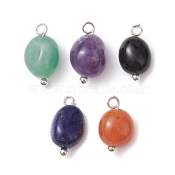 Natural Mixed Gemstone Pendants, Nuggets Tumbled Stone Charms with Platinum Plated Brass Loops, 12~14x7~8x6~7mm, Hole: 2mm(PALLOY-JF02523)
