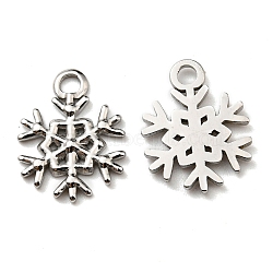 304 Stainless Steel Pendants, Christmas Theme, Snowflake Charm, Stainless Steel Color, 15x12x1.5mm, Hole: 2mm(STAS-Q248-12P)