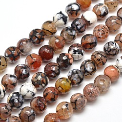 Dyed Natural Agate Faceted Round Beads Strands, Sandy Brown, 10mm, Hole: 1mm, about 38pcs/strand, 15 inch(G-E268-33)