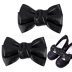 Bowknot Imitation Leather Shoe Decorations, 201 Stainless Steel Detachable Shoe Buckle Clips , Black, 78x56x24mm(FIND-WH0423-29)