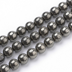 Natural Pyrite Beads Strands, Round, 8mm, Hole: 1mm, about 50pcs/strand, 15.7 inch(39.8cm)(X-G-S249-01-8mm)
