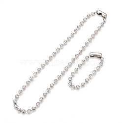 304 Stainless Steel Ball Chain Necklace & Bracelet Set, Jewelry Set with Ball Chain Connecter Clasp for Women, Stainless Steel Color, 8-7/8 inch(22.4~61.8cm), Beads: 8mm(STAS-D181-02P-01D)