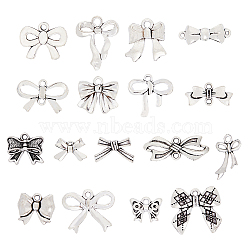 DICOSMETIC 17 styles Alloy Connector Charms, with Alloy Pendants, Bowknot, Antique Silver, 10~23x8~18.5x1.5~4mm, Hole: 1.5~2.5mm, 6pcs/style(DIY-DC0003-13)